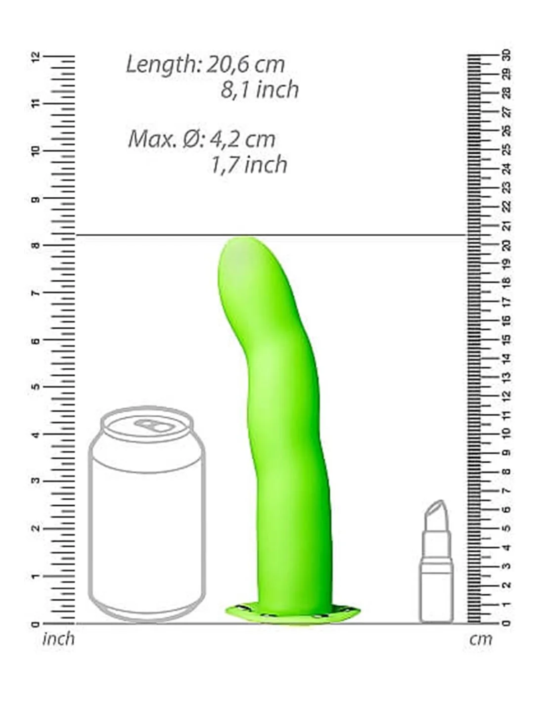 Ouch! Ouch Curved Hollow Strap-on 20 Cm GitD Neon - Afbeelding 8