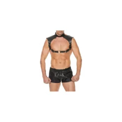 Ouch! OUCH Men Harness With Neck Collar Premium Leather Black