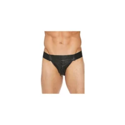 Ouch! OUCH Striped Front With Zip Jock Leather Black Black SM