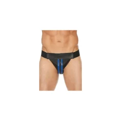 Ouch! OUCH Striped Front With Zip Jock Leather Black Blue LXL
