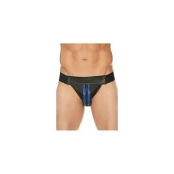 Ouch! OUCH Striped Front With Zip Jock Leather Black Blue SM