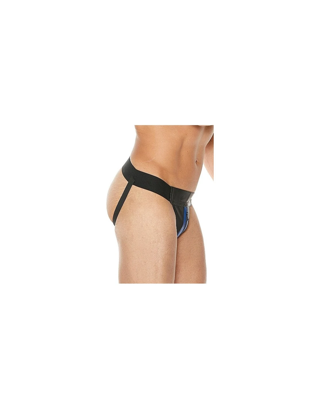 Ouch! OUCH Striped Front With Zip Jock Leather Black Blue SM - Afbeelding 4