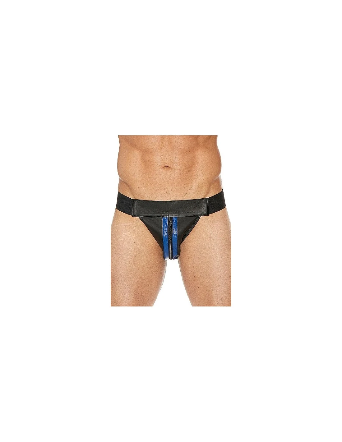 Ouch! OUCH Striped Front With Zip Jock Leather Black Blue SM