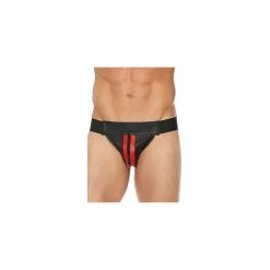 Ouch! OUCH Striped Front With Zip Jock Leather Black Red LXL