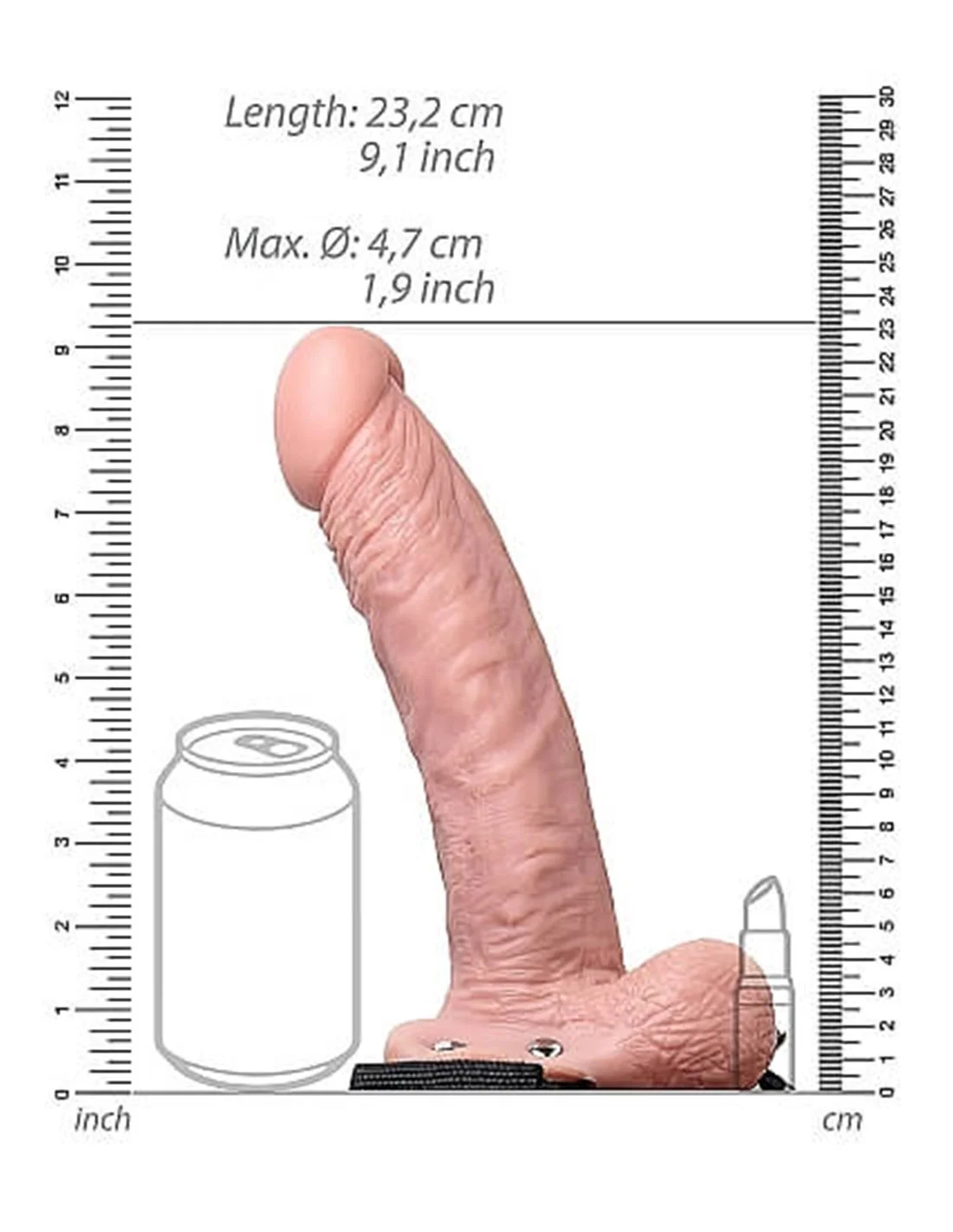 RealRock Hollow Strap-on With Balls 18 Cm Light Skin - Afbeelding 7