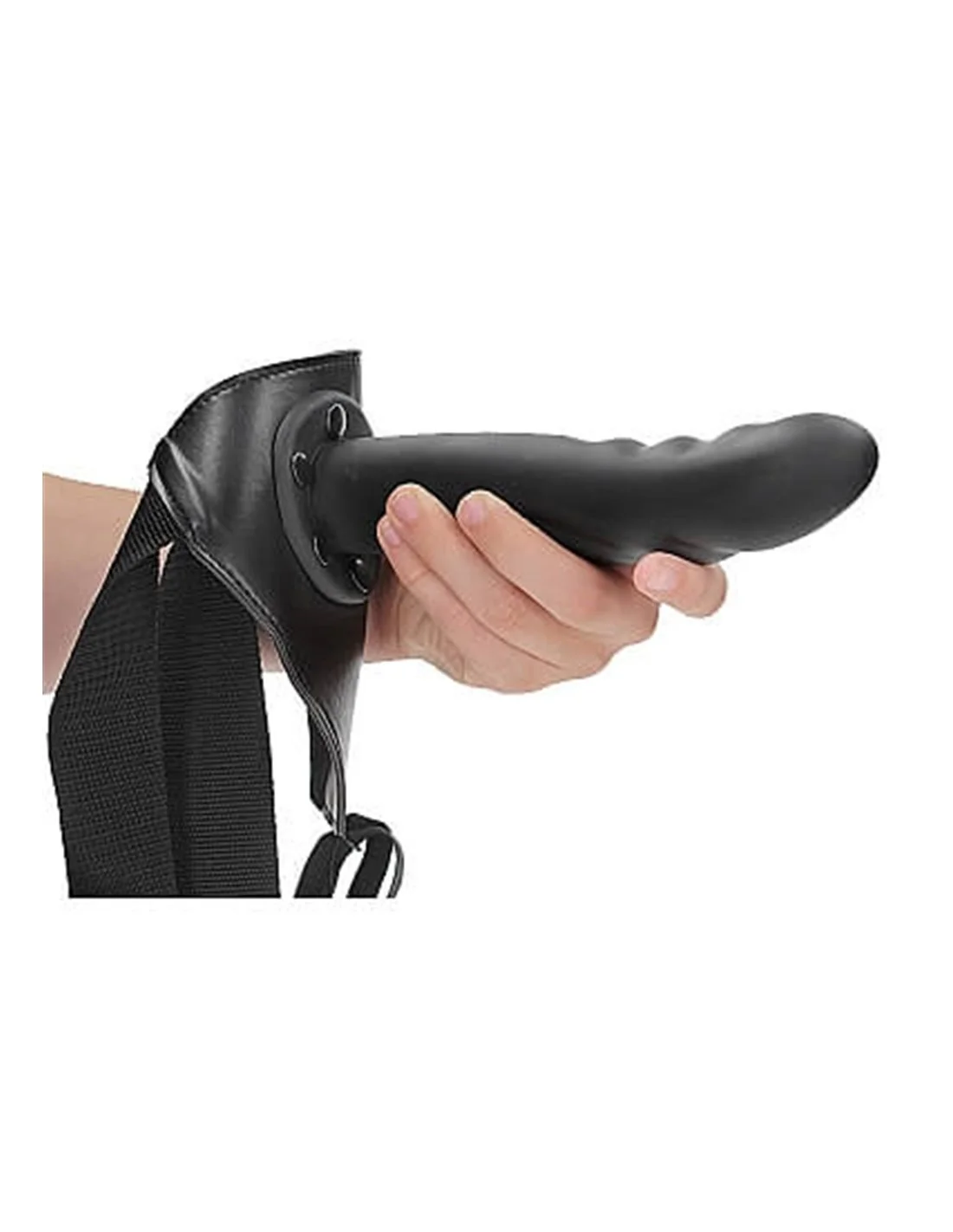 RealRock Textured Curved Hollow Strap-on 20 Cm Black - Afbeelding 4