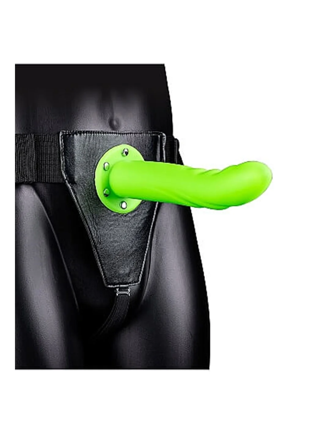 RealRock Textured Curved Hollow Strap-on 20 Cm GitD Green - Afbeelding 2