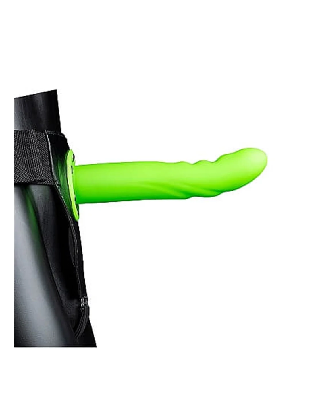 RealRock Textured Curved Hollow Strap-on 20 Cm GitD Green - Afbeelding 3