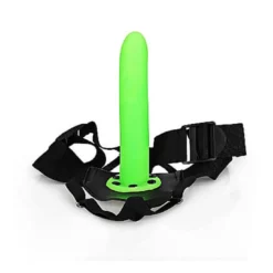 RealRock Textured Curved Hollow Strap-on 20 Cm GitD Green