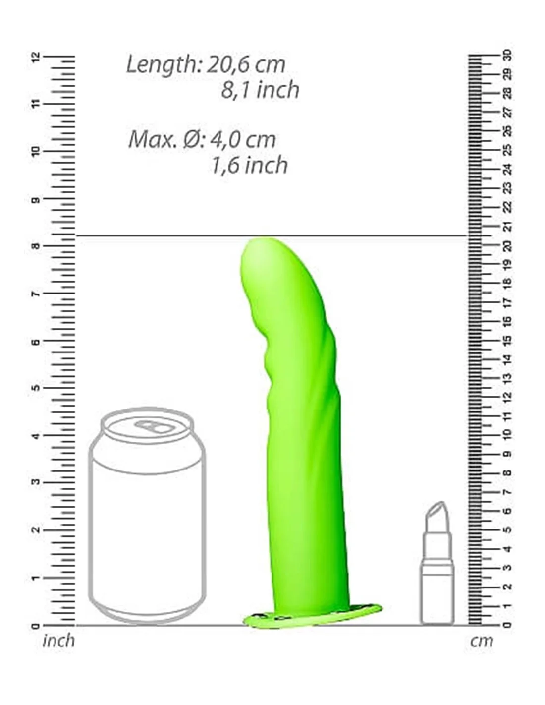 RealRock Textured Curved Hollow Strap-on 20 Cm GitD Green - Afbeelding 4