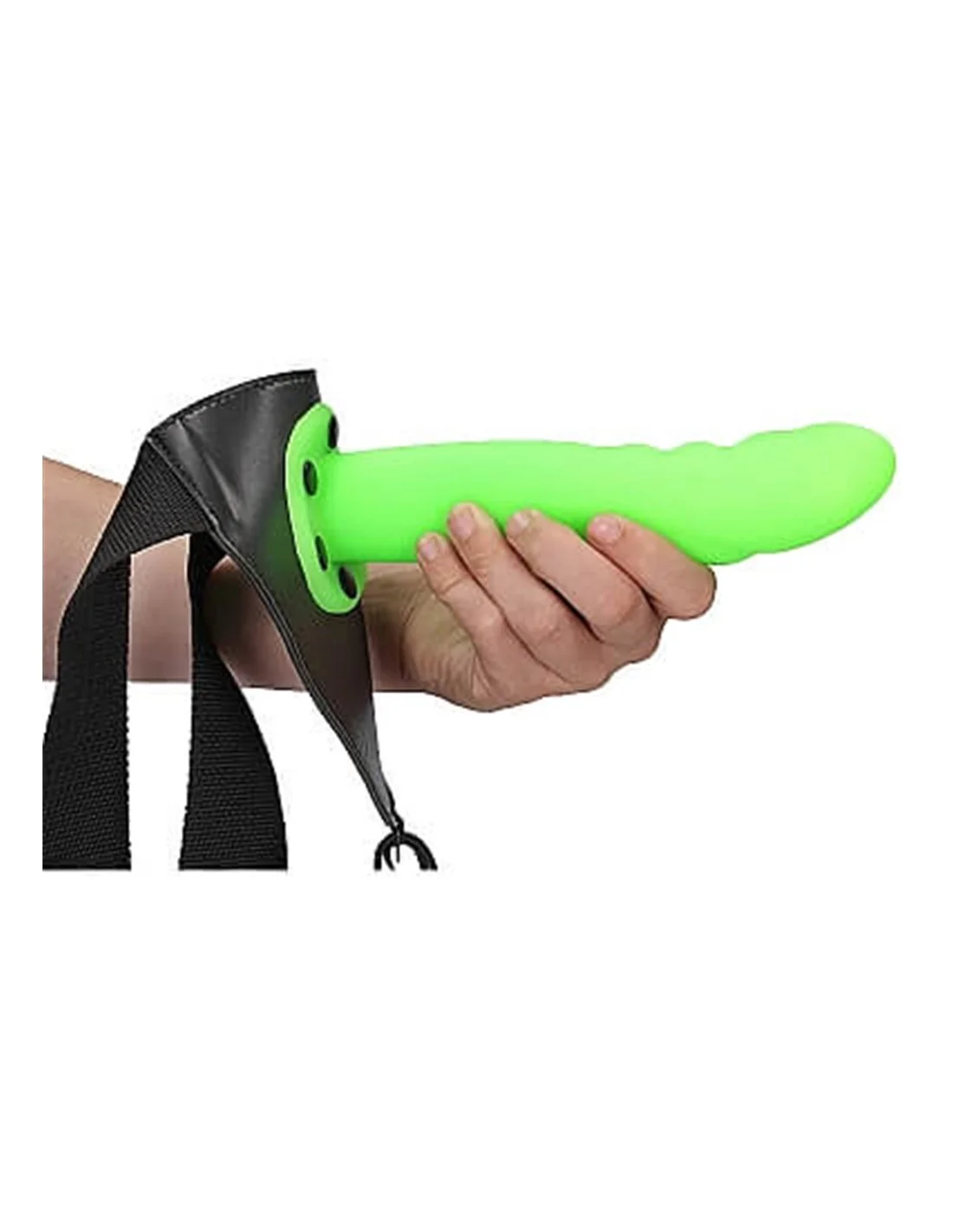 RealRock Textured Curved Hollow Strap-on 20 Cm GitD Green - Afbeelding 6