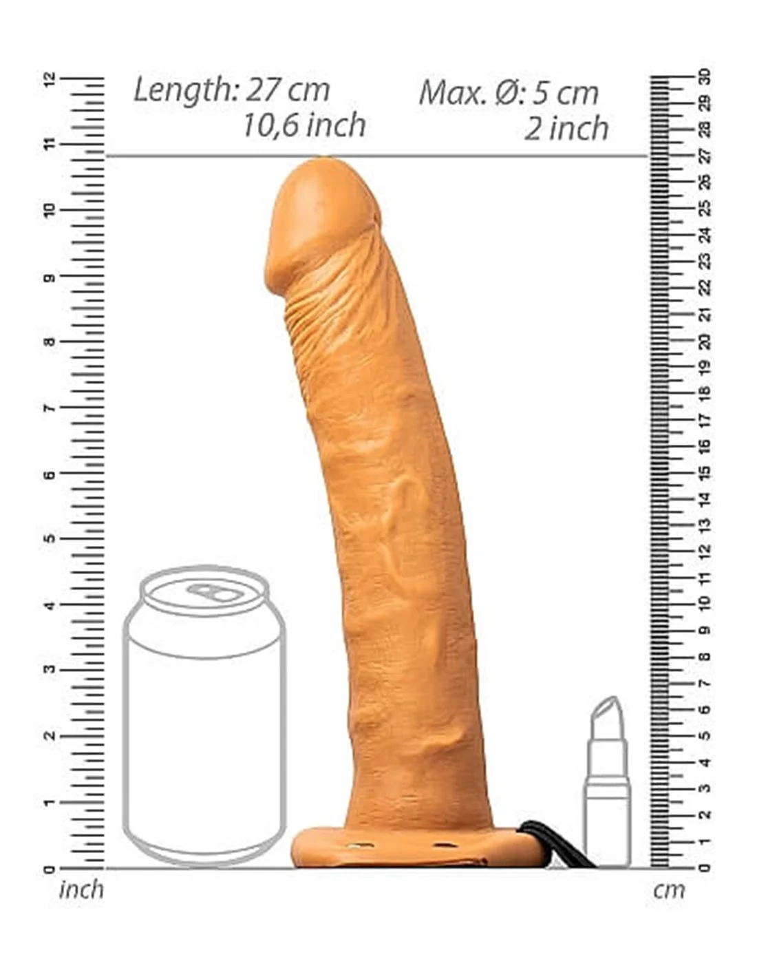 RealRock Vibrating Hollow Strap-on With Balls 24.5 Cm Tan - Afbeelding 4