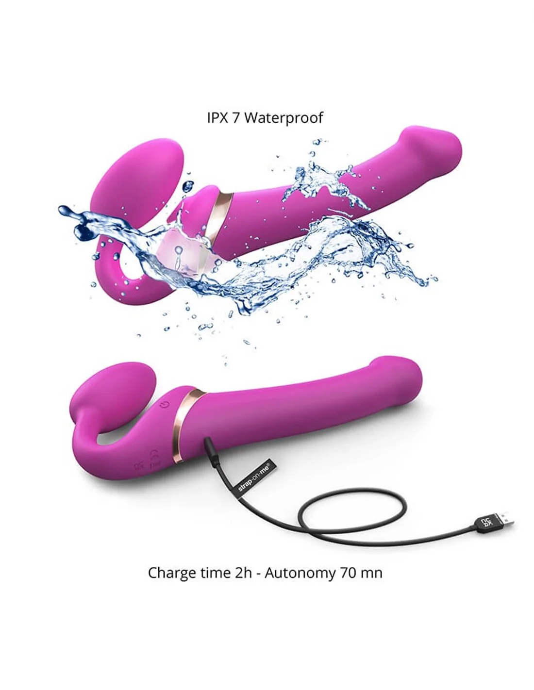Strap-on-me Multi Orgasm Strap-on Vibrator Met Lik Stimulator Fuchsia M - Afbeelding 3