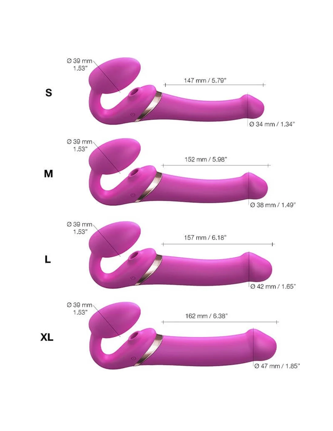 Strap-on-me Multi Orgasm Strap-on Vibrator Met Lik Stimulator Fuchsia M - Afbeelding 6